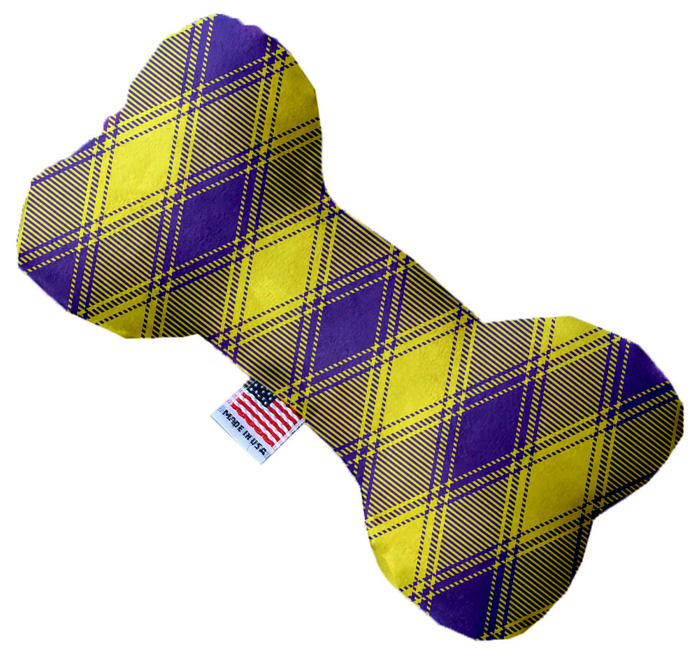 Purple and Yellow Plaid 6 Inch Bone Dog Toy